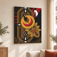 Brown Red & Gold African Face Design | Abstract Fashion Artwork #0058