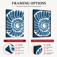 Beautiful White Fossil Shell Design Over Blue Background | Abstract Fashion Artwork #00580