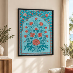 Aesthetic Mughal Era Artwork With Blue Background | Abstract Historical Artwork #00587
