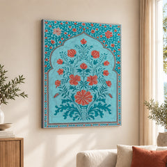 Aesthetic Mughal Era Artwork With Blue Background | Abstract Historical Artwork #00587