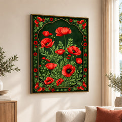 Aesthetic Red & Green Floral Cultural Artwork | Abstract Historical Artwork #00588