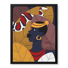 Blue & Gold African Women With Snake Fashion Art | Abstract Fashion Artwork #0059