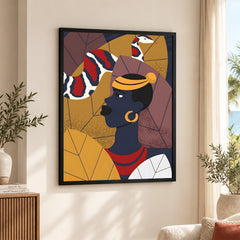 Blue & Gold African Women With Snake Fashion Art | Abstract Fashion Artwork #0059