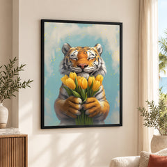 Cute Little Tiger With Beautiful Flowers | Abstract Floral Artwork #00599