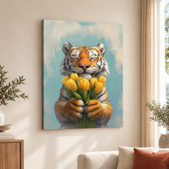 Cute Little Tiger With Beautiful Flowers | Abstract Floral Artwork #00599