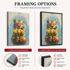 Cute Little Tiger With Beautiful Flowers | Abstract Floral Artwork #00599