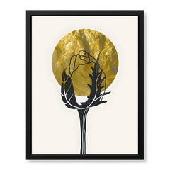 Black Rose Over Golden Moon Design | Abstract Floral Artwork #0060