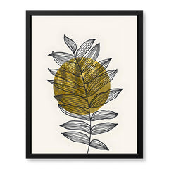 Black Tropical Leaves Over Golden Moon Design | Abstract Floral Artwork #0061