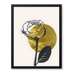 Black Rose Over Golden Moon Design | Abstract Floral Artwork #0062