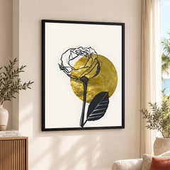 Black Rose Over Golden Moon Design | Abstract Floral Artwork #0062