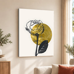 Black Rose Over Golden Moon Design | Abstract Floral Artwork #0062