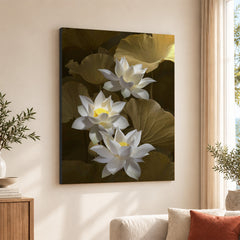 Beautiful White Lillies Over Green Background Floral Design | Abstract Floral Artwork #0063