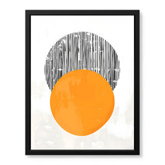 Black Lines Over Orange & White Background Moon Shape Design | Abstract Office Artwork #0064