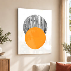 Black Lines Over Orange & White Background Moon Shape Design | Abstract Office Artwork #0064