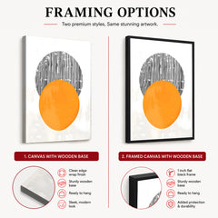 Black Lines Over Orange & White Background Moon Shape Design | Abstract Office Artwork #0064