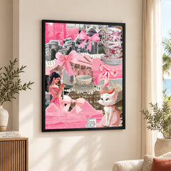 Preppy Pink & White Collage Art | Abstract Fashion Artwork #00658