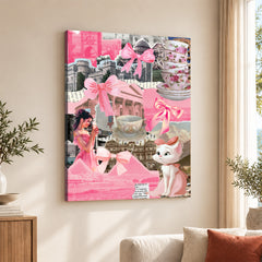 Preppy Pink & White Collage Art | Abstract Fashion Artwork #00658