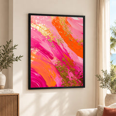 Abstract Pink & Orange Artwork With Golden Foil | Abstract Fashion Artwork #00663