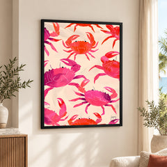 Orange & Pink Coral Crabs Over Beige Background | Abstract Fashion Artwork #00664