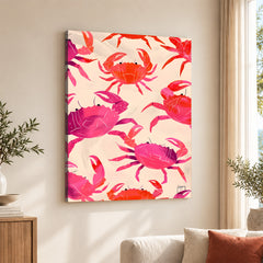Orange & Pink Coral Crabs Over Beige Background | Abstract Fashion Artwork #00664