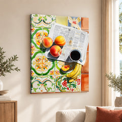 Fruits & Coffee On The Table With Newspaper | Abstract Fashion Artwork #00665