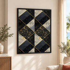 Black & Gray Geometric Artwork With Golden Shade | Abstract Fashion Artwork #00668