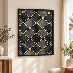 Black & Gray Geometric Shapes Artwork With Golden Lines | Abstract Fashion Artwork #00670