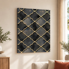 Black & Gray Geometric Shapes Artwork With Golden Lines | Abstract Fashion Artwork #00670