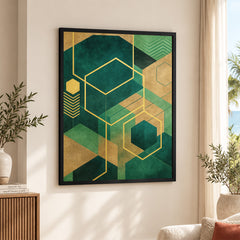 Abstract Green & Beige Artwork With Golden Lines  | Abstract Fashion Artwork #00673