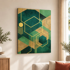 Abstract Green & Beige Artwork With Golden Lines  | Abstract Fashion Artwork #00673