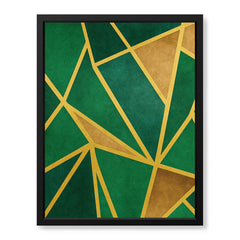 Green & Beige Geometric Shapes Artwork With Golden Lines  | Abstract Fashion Artwork #00675