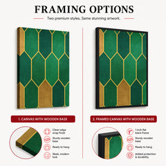 Green & Beige Geometric Artwork With Golden Lines  | Abstract Fashion Artwork #00676