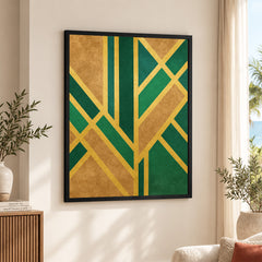 Green & Brown Artwork With Golden Lines  | Abstract Fashion Artwork #00678