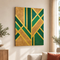 Green & Brown Artwork With Golden Lines  | Abstract Fashion Artwork #00678