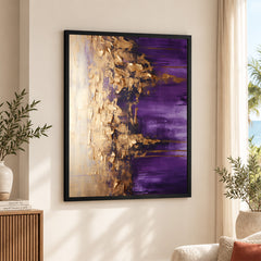 Abstract Beige & Purple Artwork With Golden Foil | Abstract Fashion Artwork #00680