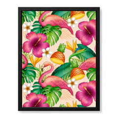 Beautiful Floral Design With Pink Birds | Abstract Floral Artwork #00687