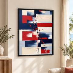 Abstract Red & Blue Geometric Shape Artwork | Abstract Fashion Artwork #00689
