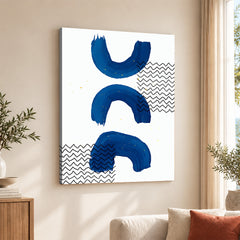 Black Lines Over Blue Paint Strokes With White Background | Abstract Office Artwork #0069