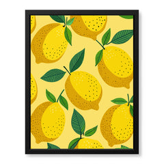 Lemon Fruit Pattern Artwork Over Yellow Background | Abstract Floral Artwork #00691
