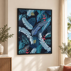 Green & Blue Exotic Leaves Artwork | Abstract Floral Artwork #00693