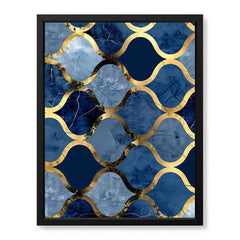 Gray & Blue Artwork With Golden Lines | Abstract Signature Artwork #00694