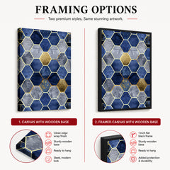Gray & Blue Geometric Artwork With Golden Lines | Abstract Signature Artwork #00695