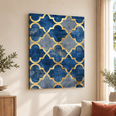 Gray & Blue Artwork With Golden Shades | Abstract Signature Artwork #00696