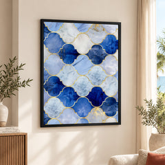 Blue & Gold Marble Style Quatrefoil Pattern | Abstract Signature Artwork #00697