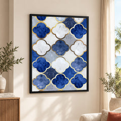 Blue Gray & Gold Marble Style Quatrefoil Pattern | Abstract Signature Artwork #00698