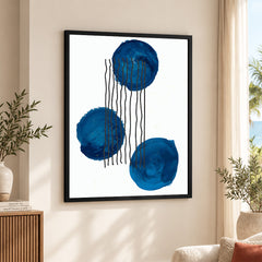 Black Lines Over Blue Paint Strokes With White Background | Abstract Office Artwork #0070