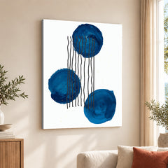 Black Lines Over Blue Paint Strokes With White Background | Abstract Office Artwork #0070
