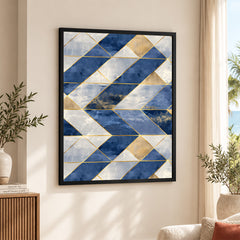 Blue & Gray Mystic Marble Style Pattern With Gold Lines | Abstract Signature Artwork #00701
