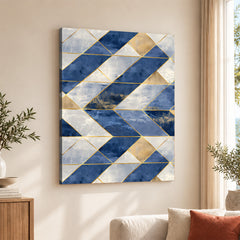 Blue & Gray Mystic Marble Style Pattern With Gold Lines | Abstract Signature Artwork #00701