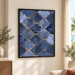 Blue Color Shades Mystic Marble Style Pattern With Gold Lines | Abstract Signature Artwork #00702